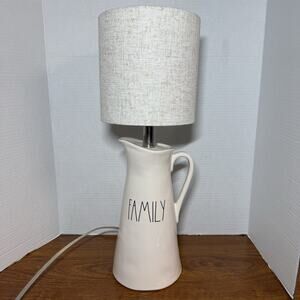 Rae Dunn “Family” White Pitcher Lamp Home Decor Shabby Chic Hammered Ceramic